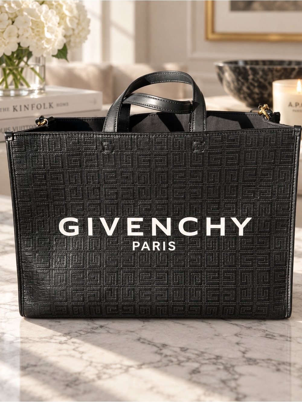 Givenchy Medium G Tote Shopping Bag in 4G Coated Canvas – Black